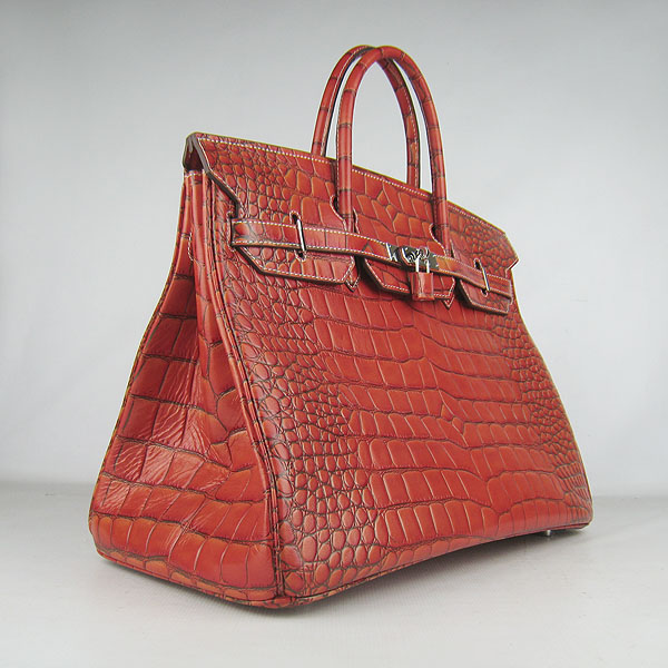 Replica Hermes Birkin 40CM Crocodile Veins Leather Bag Dark Orange 6099 Online - Click Image to Close